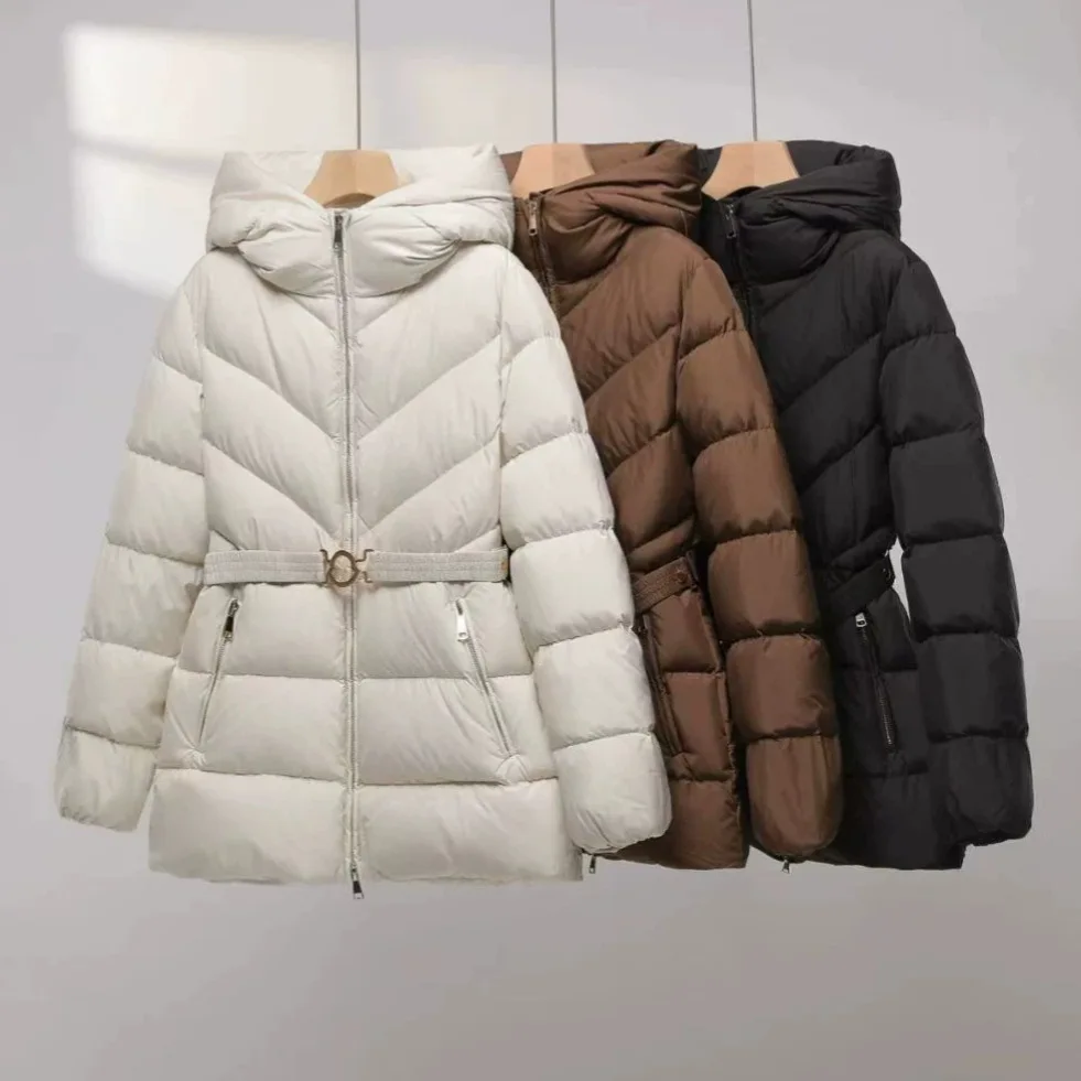 2026 Winter Women's Down Jacket Commuter Hooded High Waist Slimming Jacket