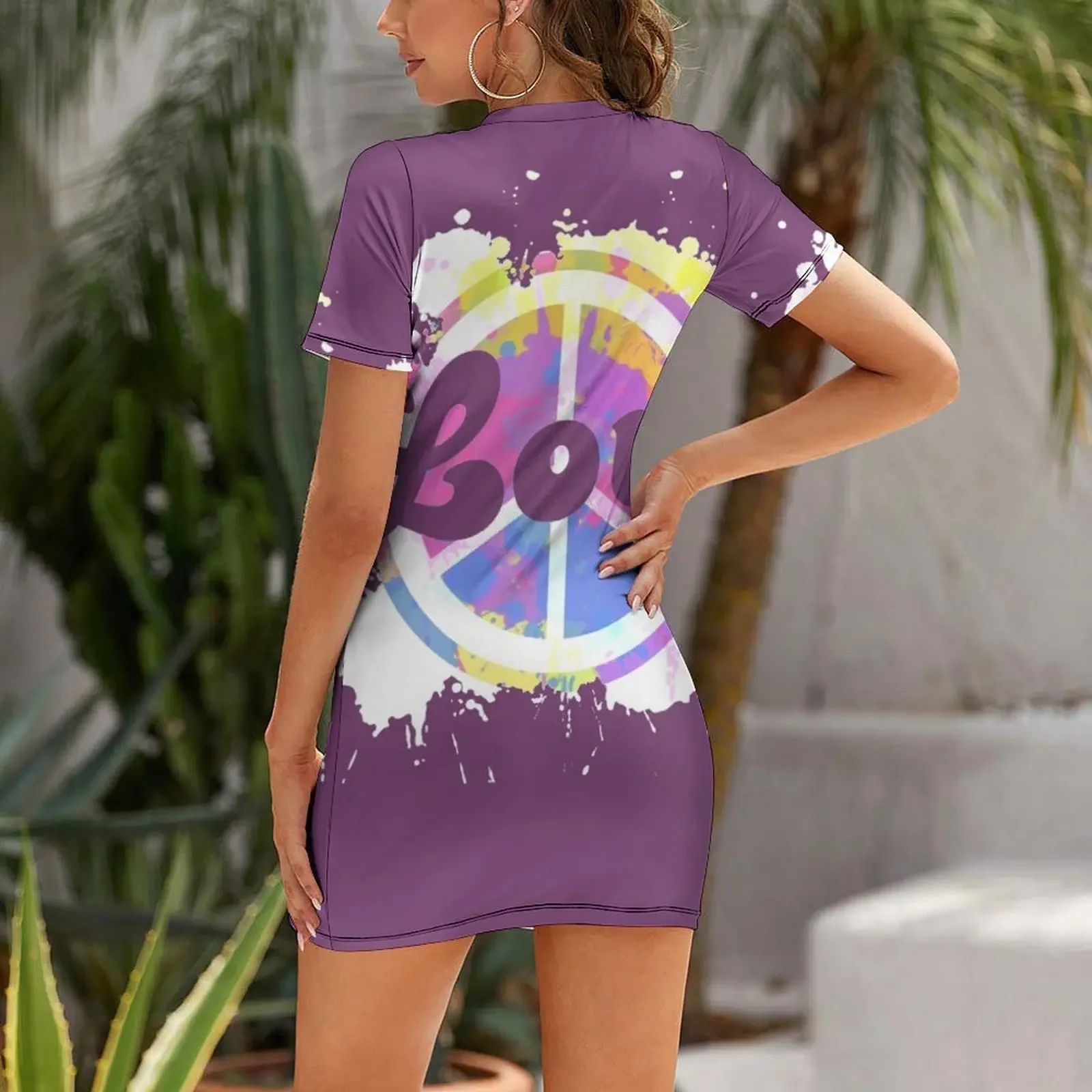Peace and Love Retro Hippy Paint splash Short-Sleeved Dress womans clothing elegant women's sets Dress