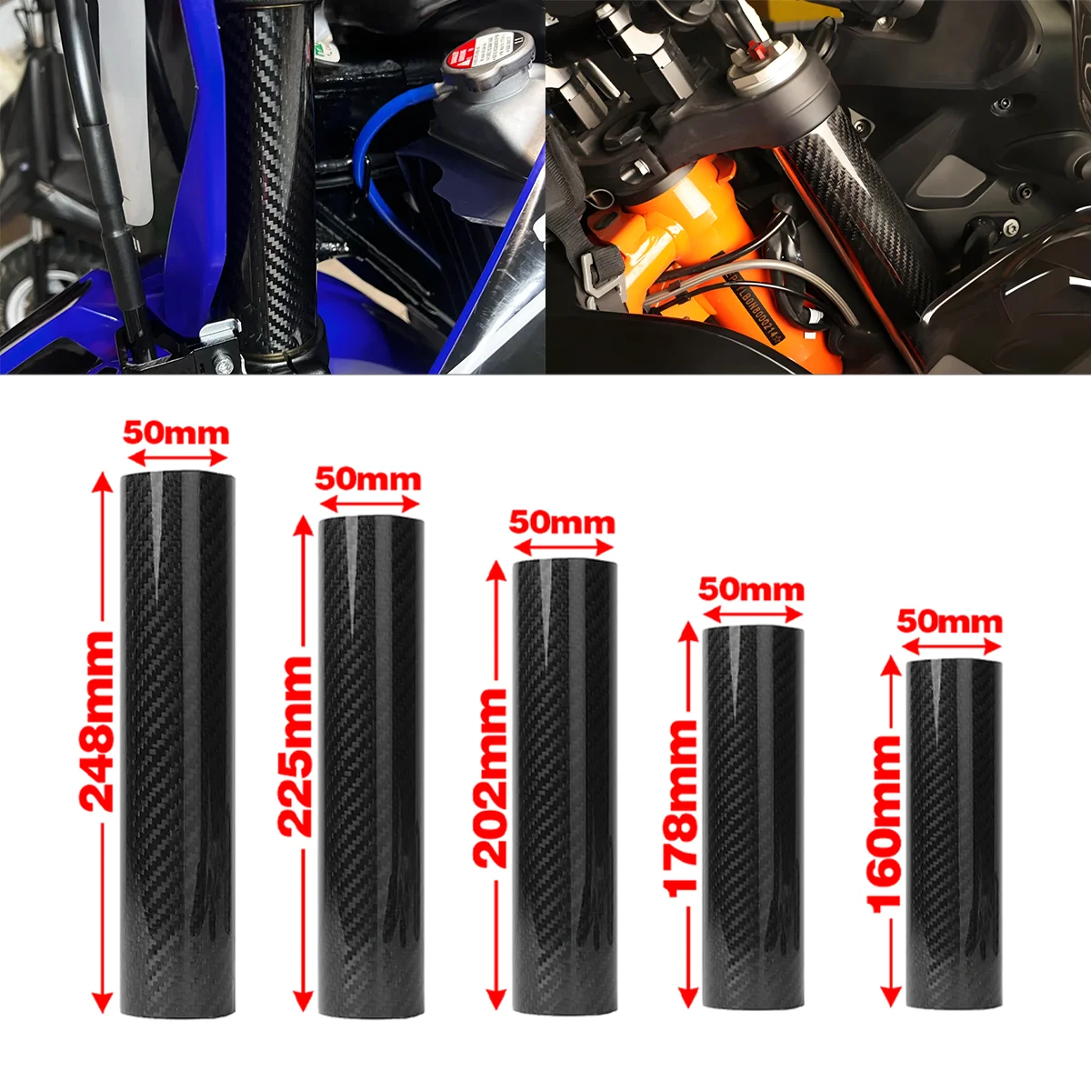 

160mm-270mm Motorcycle Carbon Fiber Front Fork Shock Protector Guard For KTM YAMAHA HONDA KAWASAKI SUZUKI BETA Universal Parts