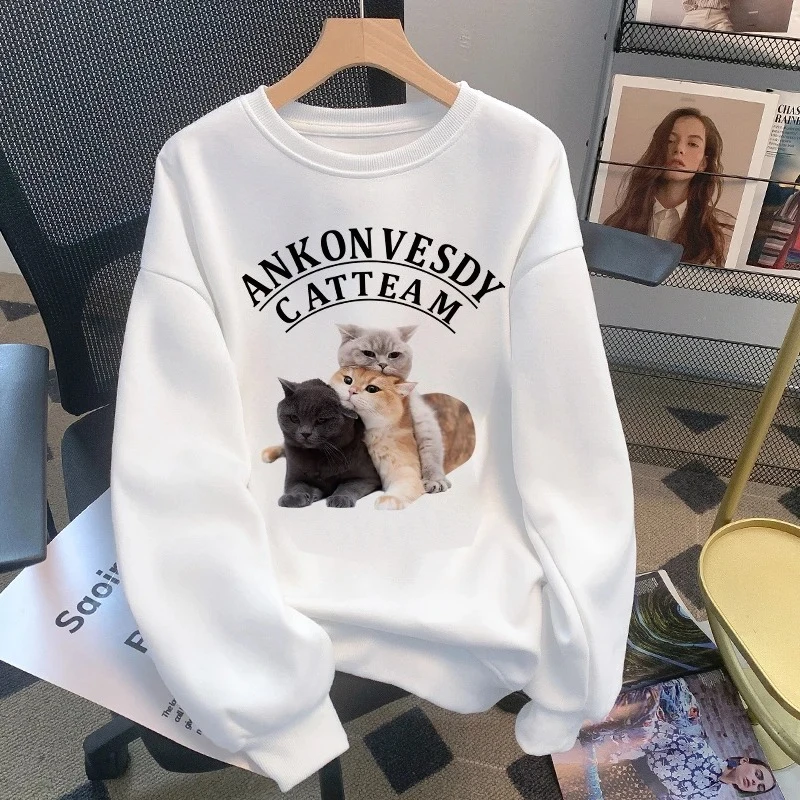 

The 2025 New Loose White Off-the-shoulder Hoodie for Women Is A Trendy Large-sized Round-neck Pullover for Autumn and Winter