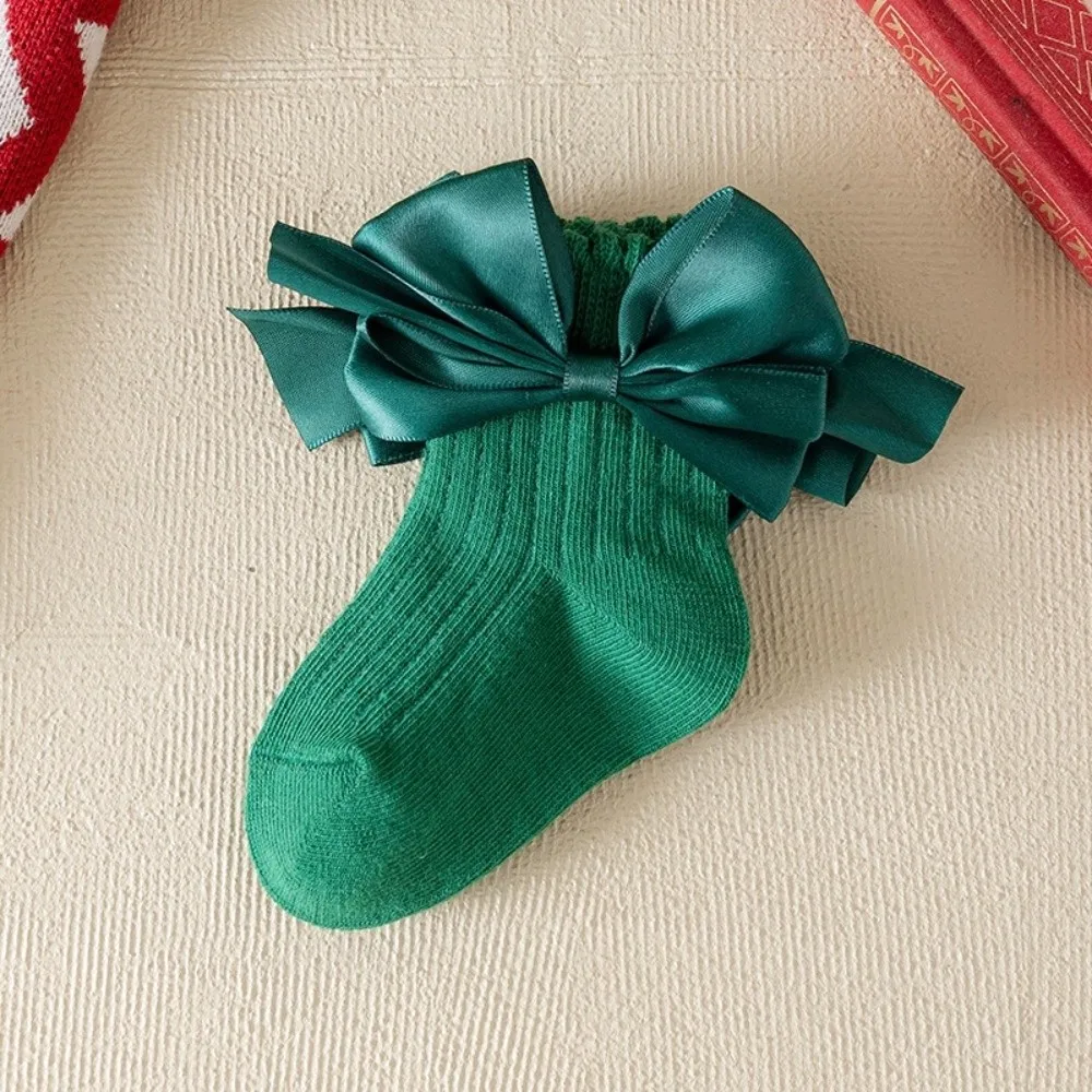 New Bow Calf Sock Red Green Cotton Leg Warmers New Year Socks
