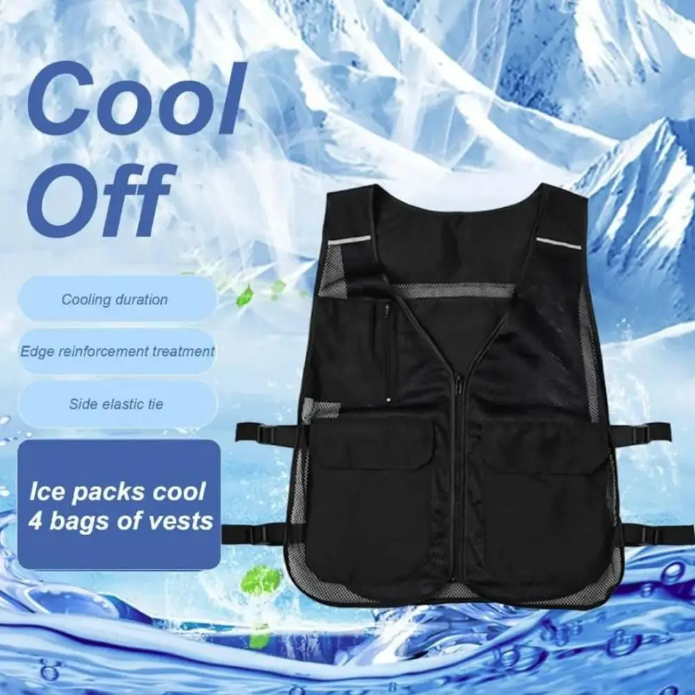 

With 8 Ice Packs Ice Cooling Vest Waterproof Adjustable Outdoor Work Vest Multifunctional Convenient Outdoor Running Vest