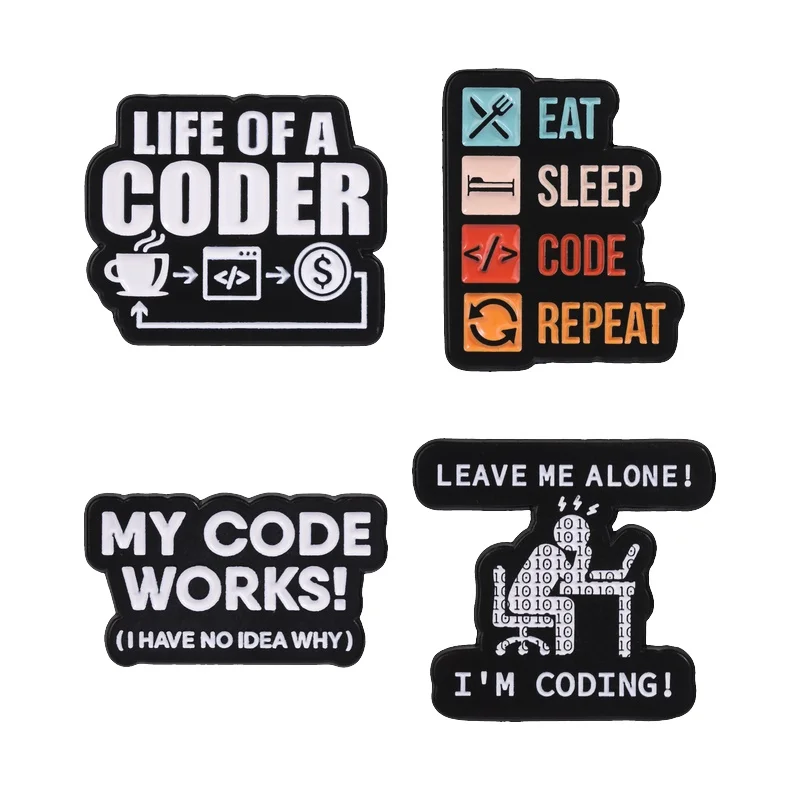 Leave Me Alone I'M Coding My Code Works Enamel Pins Programmer Humor Cartoon Brooch Hat Bag Lapel Badge Jewelry Gift for Friends