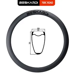 700C Carbon Rim Road Bike Rims Disc Brake 50 depth 28 width Tubeless Clincher 24 holes Custom Super Light Beskardi