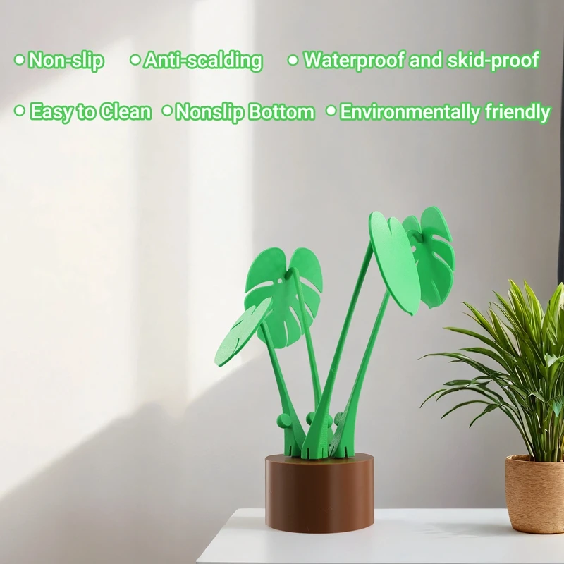 Monstera ชุดถาดรองแก้วพิมพ์ลาย3D-ใบไม้ที่แนบมากับแม่เหล็กพืช Monstera