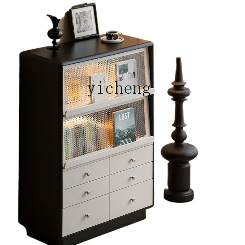 

zzZK Dust-Proof Chest of Drawers Glass Door Home Storage Display Cabinet Modern Light Luxury Living Room Floor Wall Bookcase