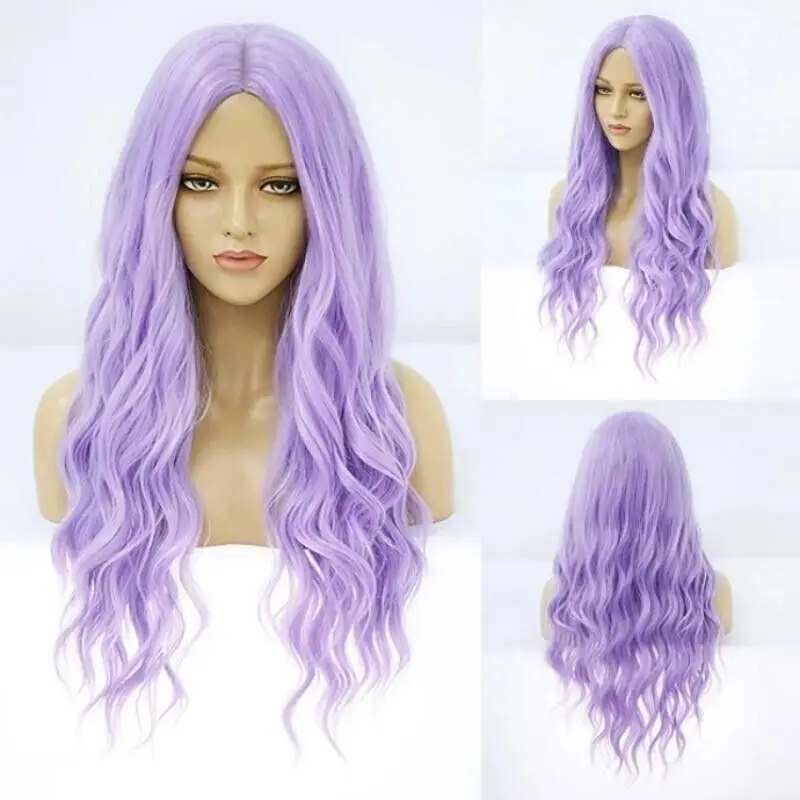 Women's Long Natural Light Purple Wavy Full Synthetic Wig 24 Inch