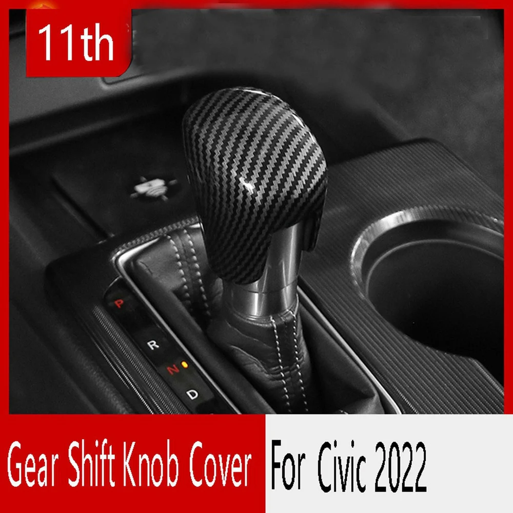 Black Carbon Fiber Car Gear Shift Knob Cover Trim Gear Head Cover for Honda Civic 2022