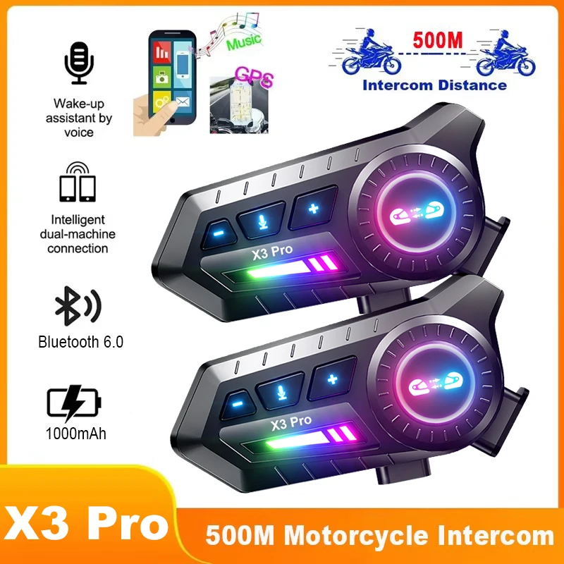 

Motorcycle Helmet Intercom Headset V6.0 Bluetooth 500M Interphone Waterproof with FM Radio Music Sharing Talking Earphone