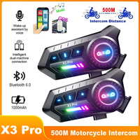 Motorcycle Helmet Intercom Headset V6.0 Bluetooth 500M Interphone Waterproof with FM Radio Music Sharing Talking Earphone