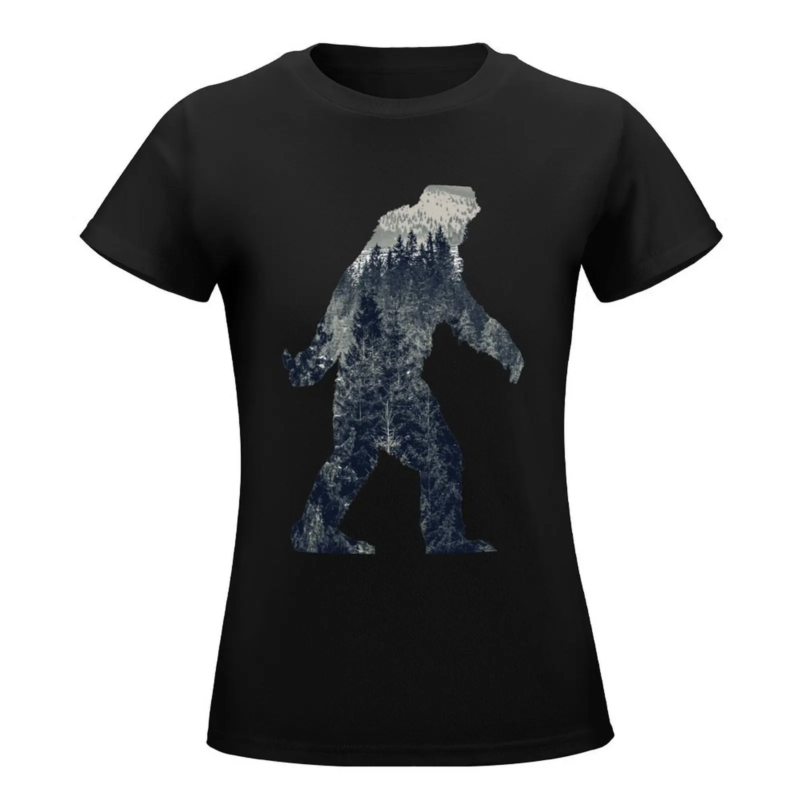 A Sasquatch Silhouette in The North T-Shirt summer tops funny designer clothes Women luxury