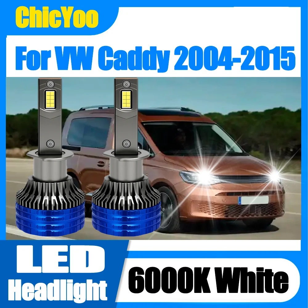 

2PCS 6000K White H1 LED Headlight Headlamps With double Copper tube turbo fan auto lights 3570 CSP Chips For VW Caddy 2004-2015