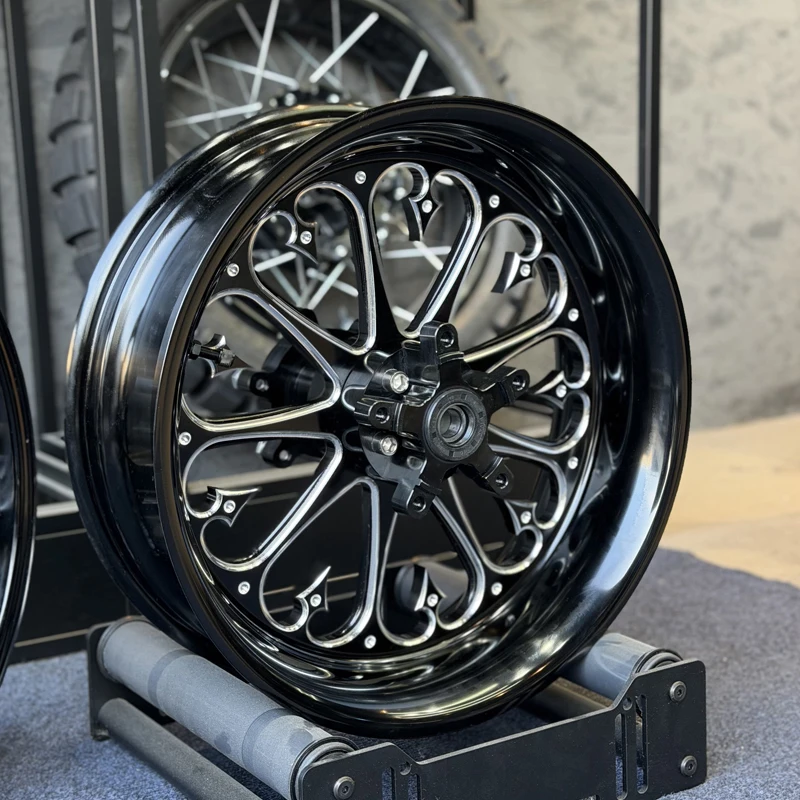 New Universal Black Heart Design Forged Motorcycle Wheels Lightweight High Rigidity Rims Heavy-Duty Off-Road Rated CNC Machined