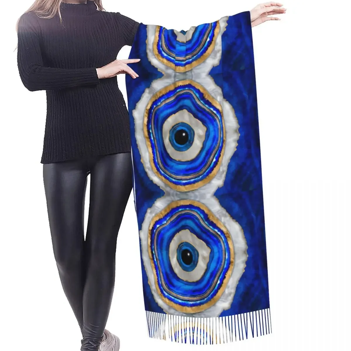 Custom Printed Evil Eye Watercolor Agate Scarf Women Men Winter Fall Warm Scarves Fashion Versatile Female Shawl Wrap