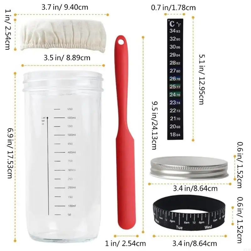 Kx4b Sourdough Starter Jar Glass Set with Nhiệt kế Bánh mì nướng cung cấp các nồi bột khởi động miệng rộng để làm bánh mì