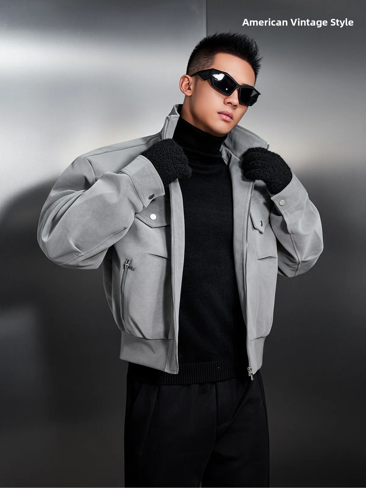 

Retro Oversized Tie Dye Faux Leather Jaet for Men Casual Spring Autumn High Street Workwear Faion Urban Sle Windproof Z...