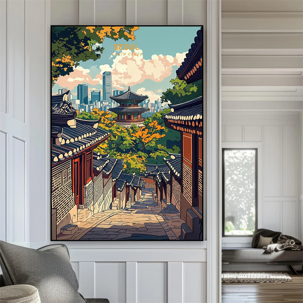 سيول كوريا الجنوبية السفر المشارك كوريا الجنوبية السفر جدار الفن يطبع سيول كوريا الجنوبية طباعة قماش اللوحة هدايا عيد الميلاد ديكور #2