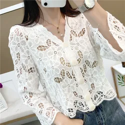 Fairy Temperamental Hollow-out Crocheted Top 2024 Spring/Summer Loose Slimming V-Neckline Short Knitted Cardigan Ins Women