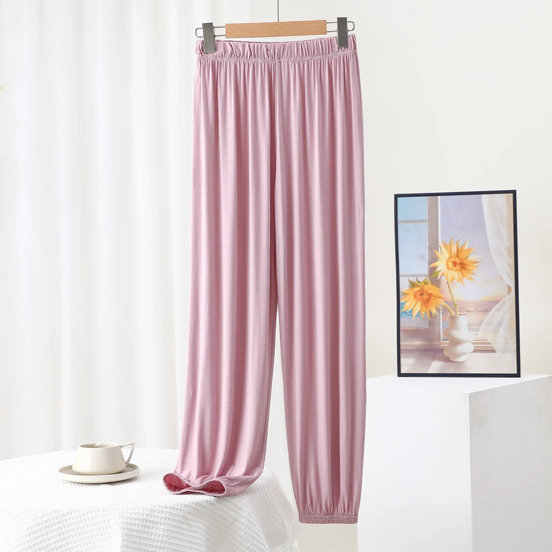 Pantalones De pijama De verano para Mujer, bombachos informales sueltos, Pantalones De chándal De nueve puntos, ropa De casa, Pantalones De Color sólido