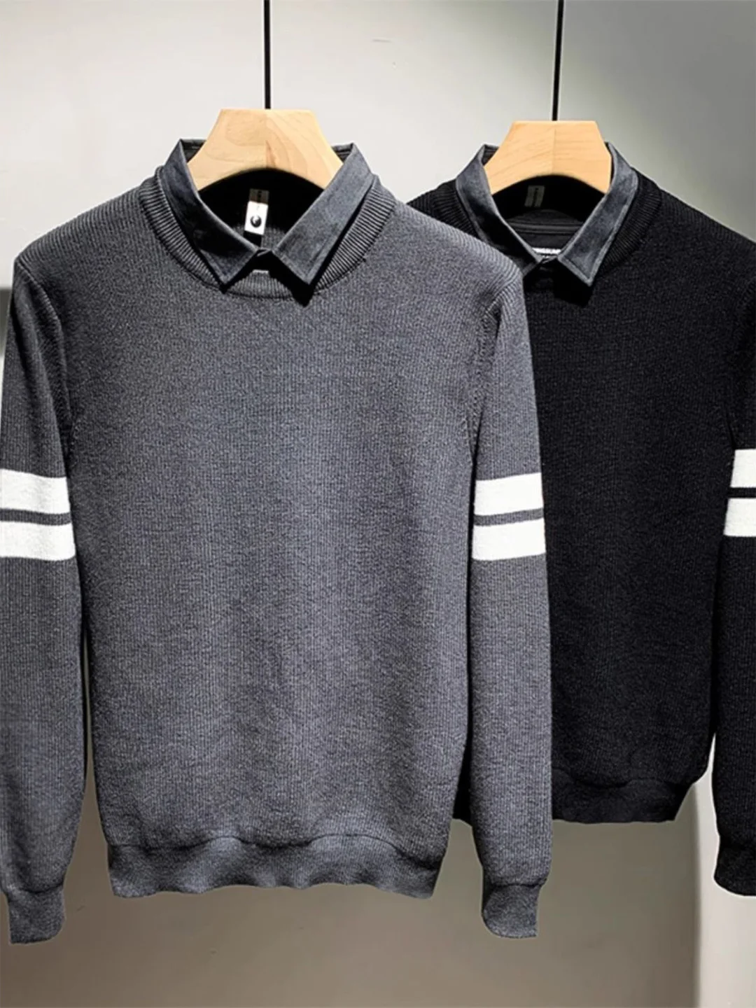 

High-End Men's Knitted Sweater Stripe Color Blo Slim Fit Autumn Winter New Sle Casual Long Sve Crew Ne Sweatirt