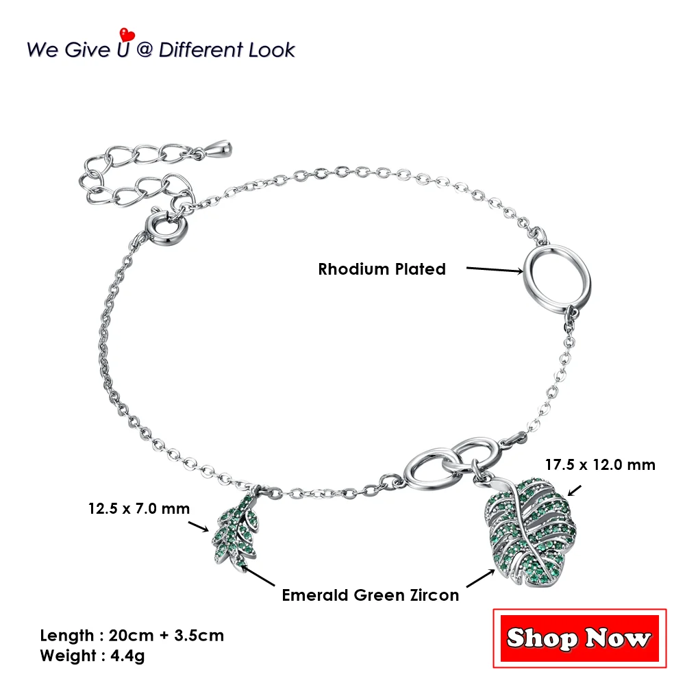 DreamCarnival1989 New Charms Bracelet for Women 20 cm Tropical Leaves Emerald Green CZ Party Fashion Jewelry DreamCarnival1989