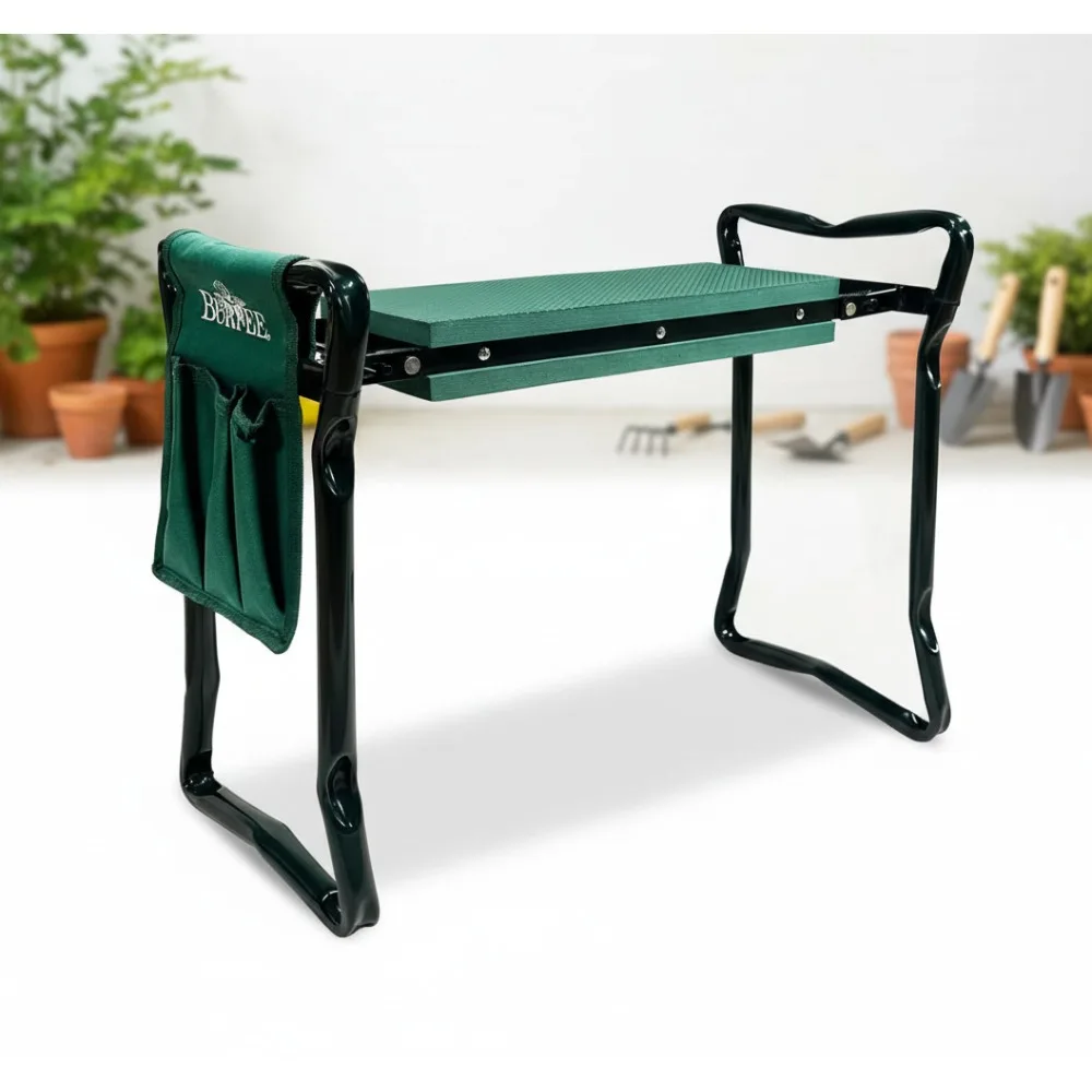 

Multi-Function Garden Kneeler Seat with Padded Cushion & Tool Bag, Foldable Stool for Outdoor Gardening Enthusiasts (Green)
