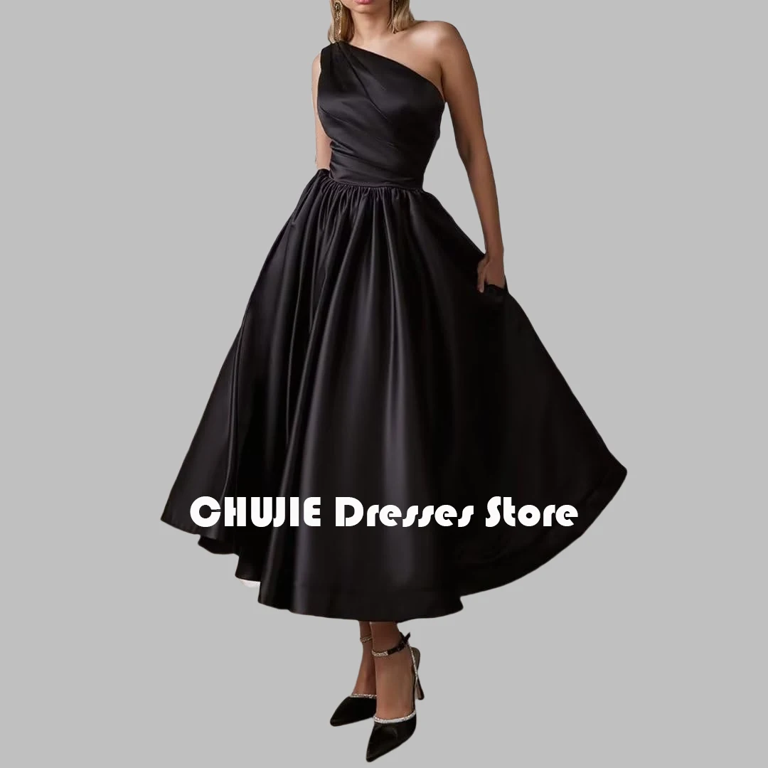 

Black One Shoulder Tea Length Mother of The Bride Dresses For Woman Prom Ball Gowns Customized Wedding Party Evening Dress