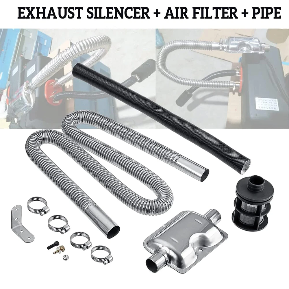 Air Diesel Heater Car Parking Exhaust Pipe 24mm Exhaust Silencer 25mm Filter Silver Set For Webasto Eberspacher Heater