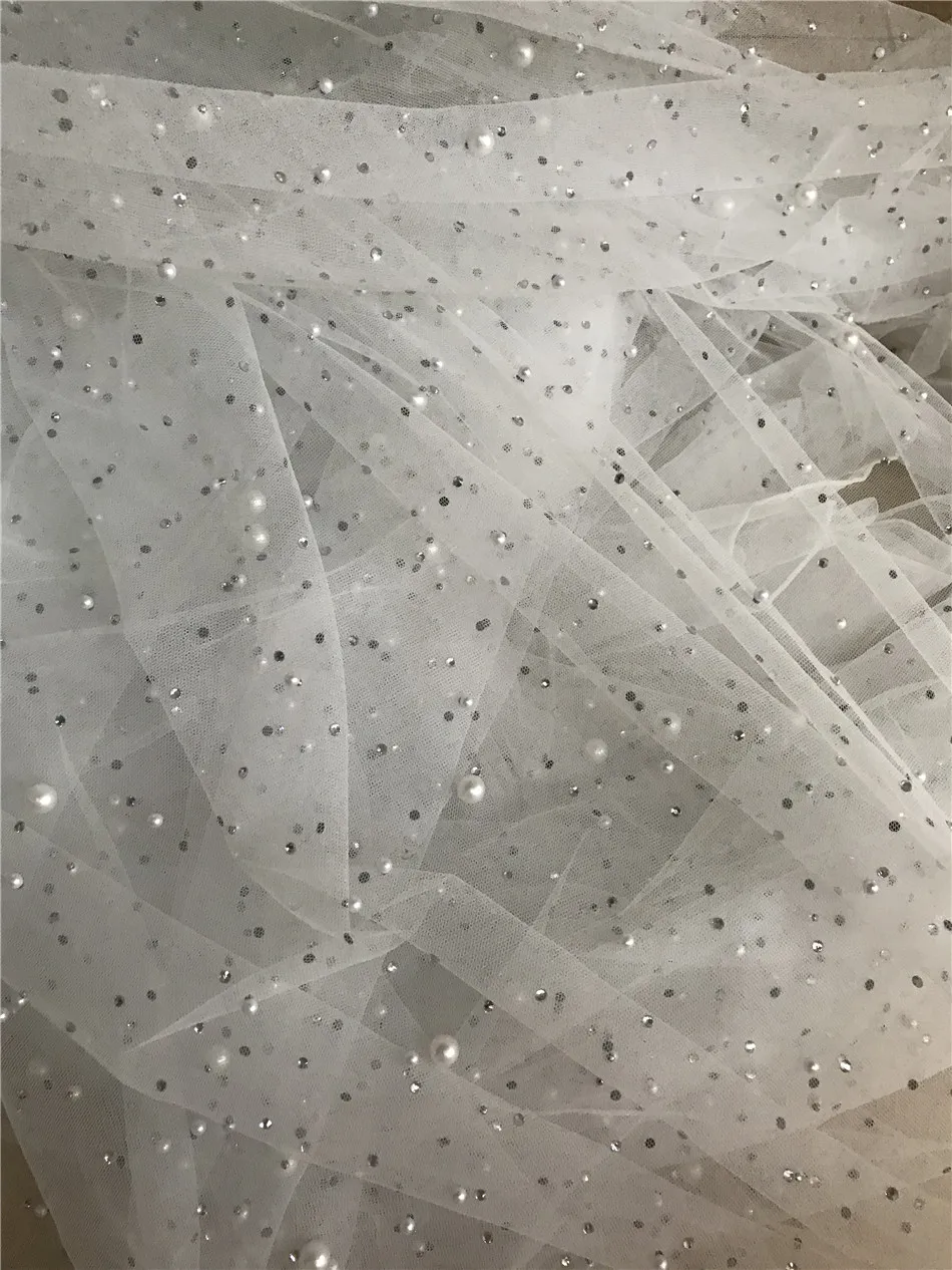 

African Lace Fabric J-11019813 Embroidery French Tulle Mesh Lace Luxury stones Beaded Nigeria Lace Fabric For Wedding Dress
