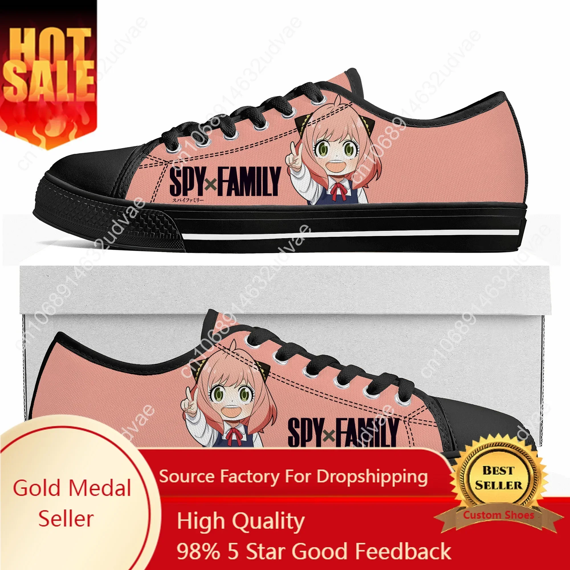 

Spy X Family Anya Forger Low Top Sneakers Mens Womens Teenager Anime Cartoon Canvas Footwear Custom Made Black Shoes