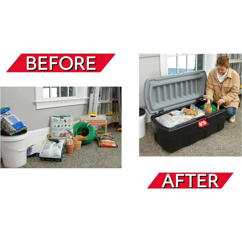 ActionPacker️ 48 Gal Lockable Plastic Storage Bin, Industrial, Rugged Large Container with Lid (Black,gray)