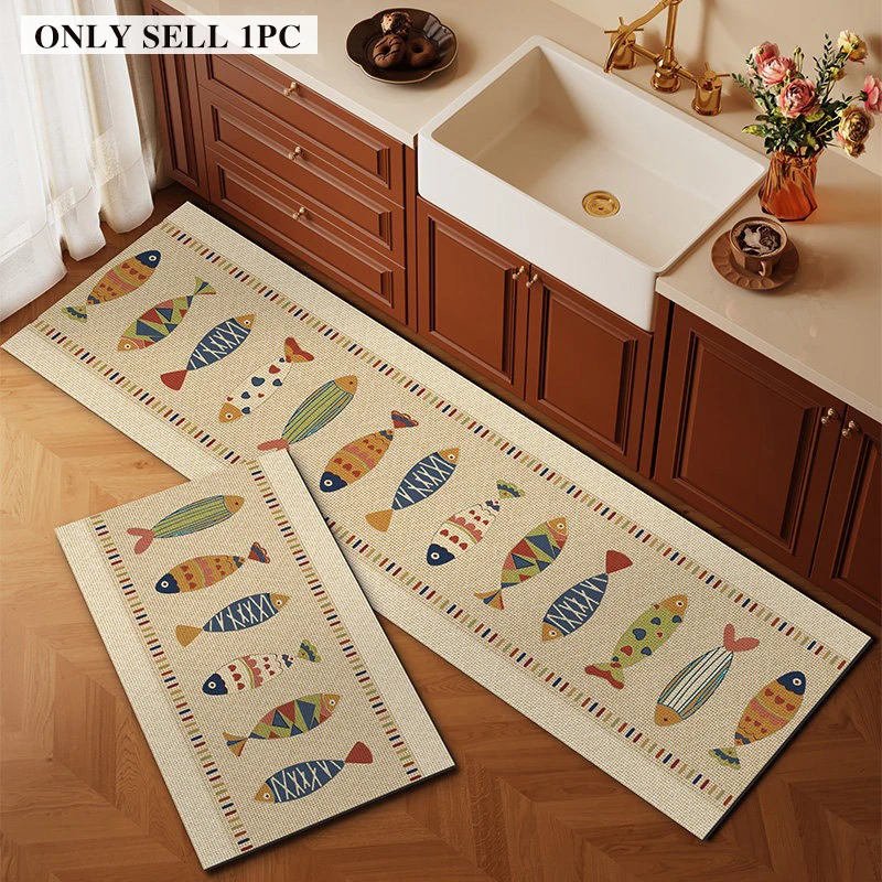 Küchenteppich, wasserdicht, PVC-Leder-Bodenmatte, buntes Fischmuster, langer Teppich, ölbeständig, rutschfest, Heimdekoration, Teppiche, Alfombra
