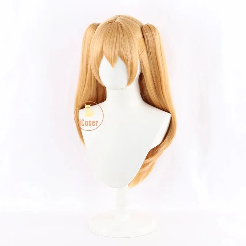 أنيمي 2.5 الأبعاد إغراء Lilysa Amano Liliel شعر مستعار تأثيري الأصفر مزدوجة ذيل حصان الشعر الطويل حفلة الهالوين للنساء الدعائم