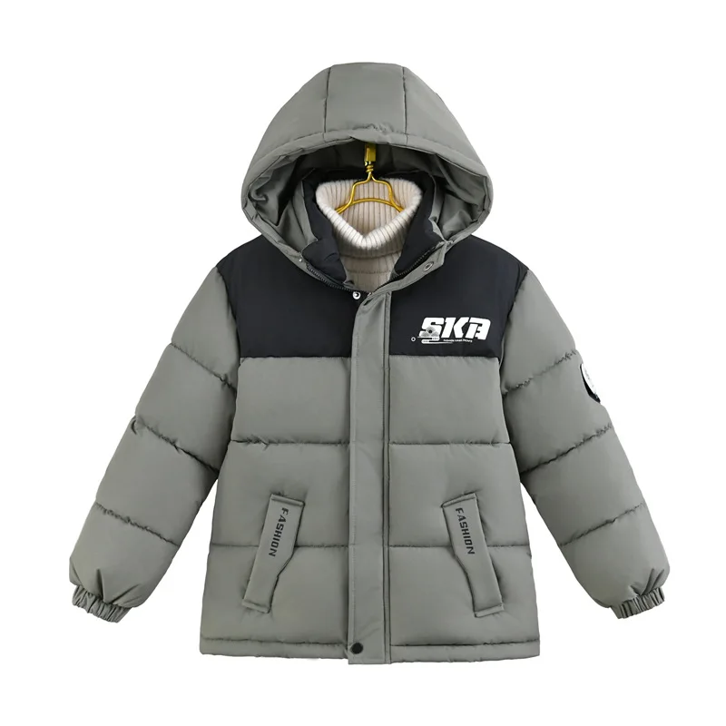 New Boys' Winter Down Cotton Jacket Thickened Middle and Children's Clothing Fashionable and Handsome Hooded Jacket