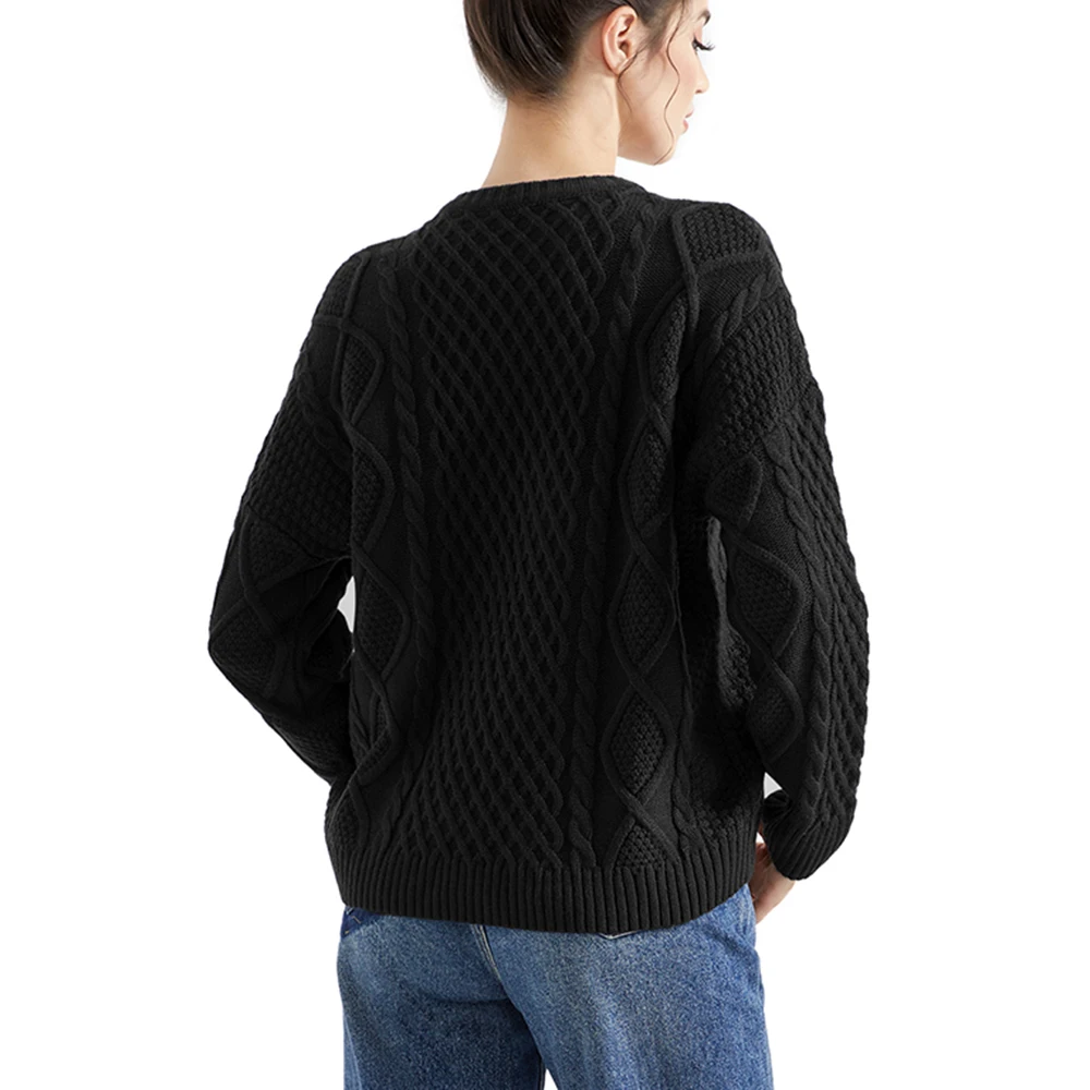Women's Oversized Cable Knit Crewneck Sweaters Vintage Long Sleeve Women Heavy Crewneck Pullover Warm Soft Tops  Sweater Women