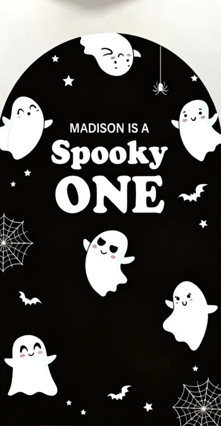 Custom 2-Side Spooky One Baby Shower Arch Backdrop Cover Halloween Ghost Black and White Squares Birthday Party Decor Backdrop