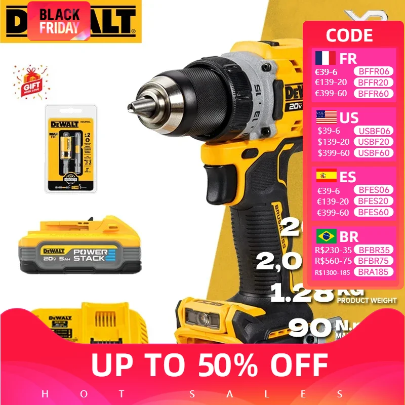 DEWALT Cordless Drill Driver Kits 20V Lithium Battery Brushless Motor Rechargeable Drill Power Tool DCD800 DCBP520 DCBP034