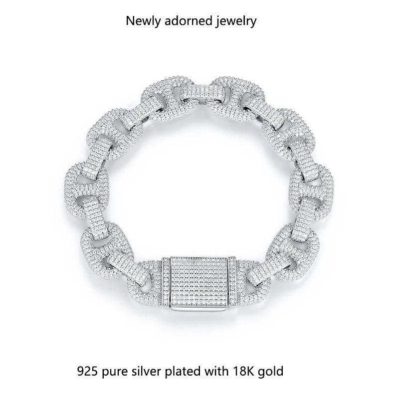 

TikTok live stream S925 sterling silver 1.0mm moissanite diamond men's bracelet, Western hip-hop style Cuban chain