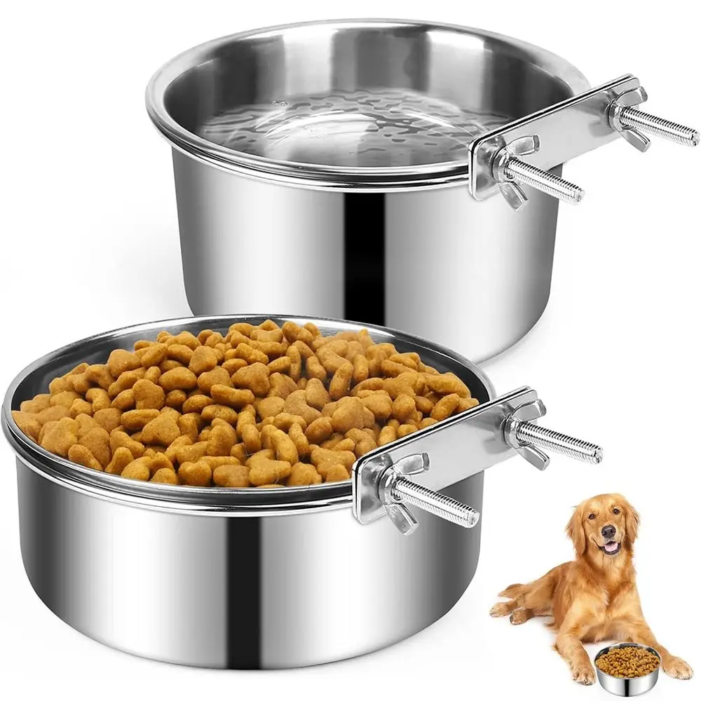 Nuevo Comedero para Mascotas de Acero Inoxidable, Anti-roeduras, Comedero Colgante para Jaula de Perros, Tazones para Perros y Gatos