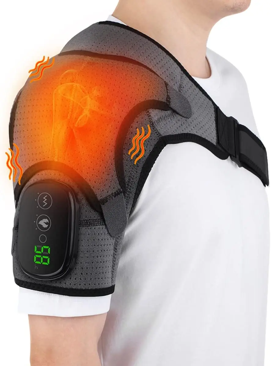 

Cordless Heated Shoulder Wrap Shoulder Heating Pads Massager for Men Women Vibration Massage Heated Shoulder Braces with 3 Gears