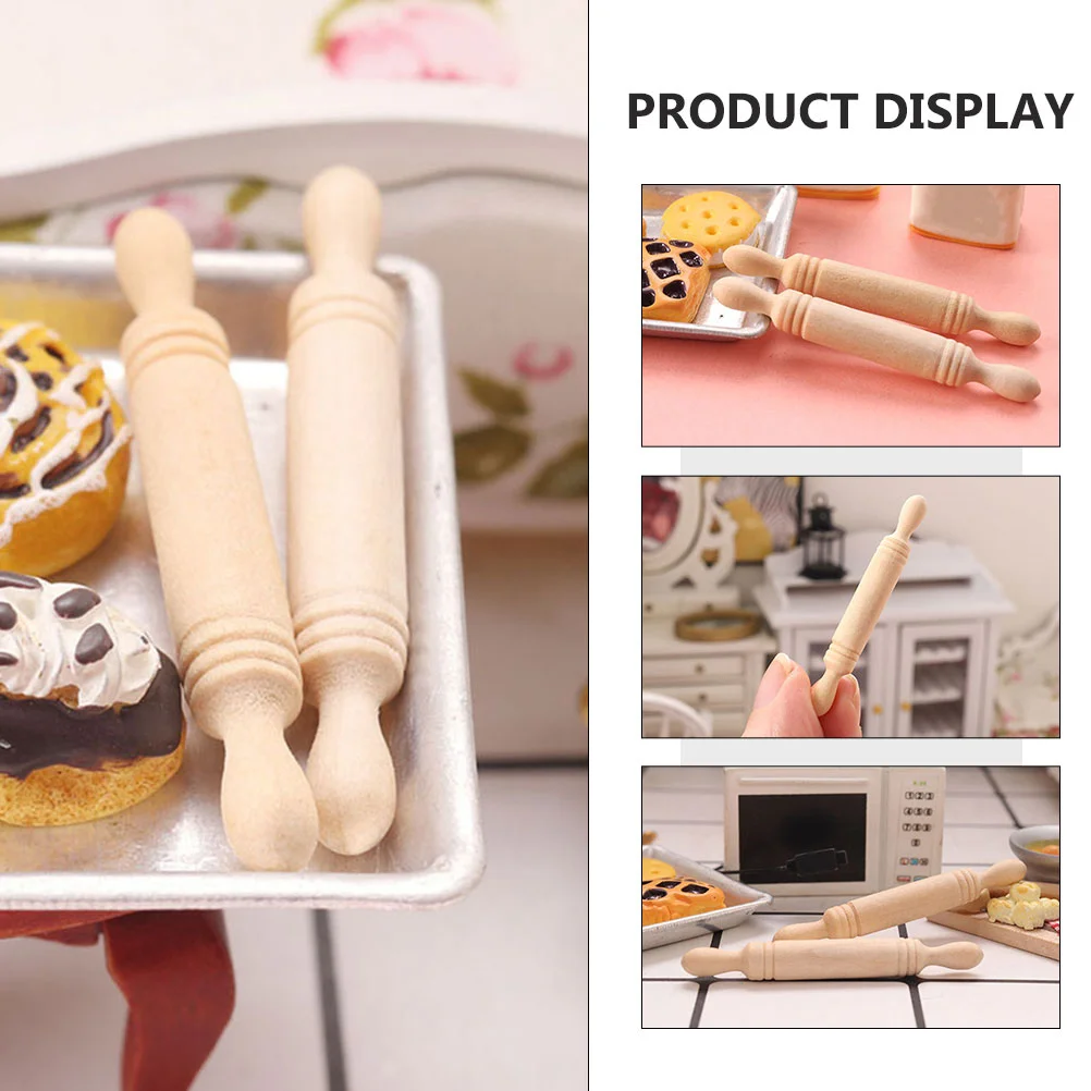 6 Pcs Mini Wood Rolling Pin Simulation Sticks House Decoration Wooden Tiny