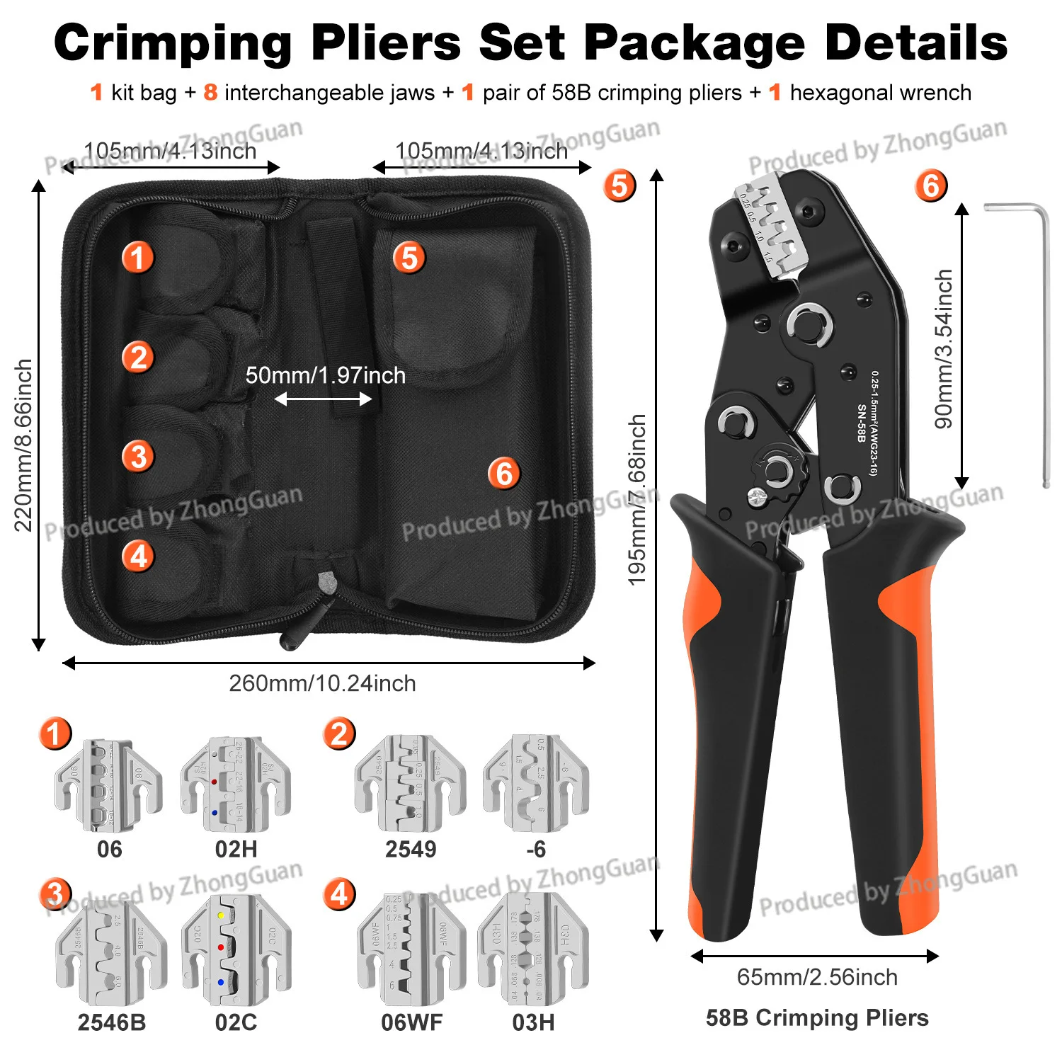 Sn Series Multi-function Crimping Tool with Interchangeable Dies - Cold Press Terminal Crimper Jaws Die Tool Kit