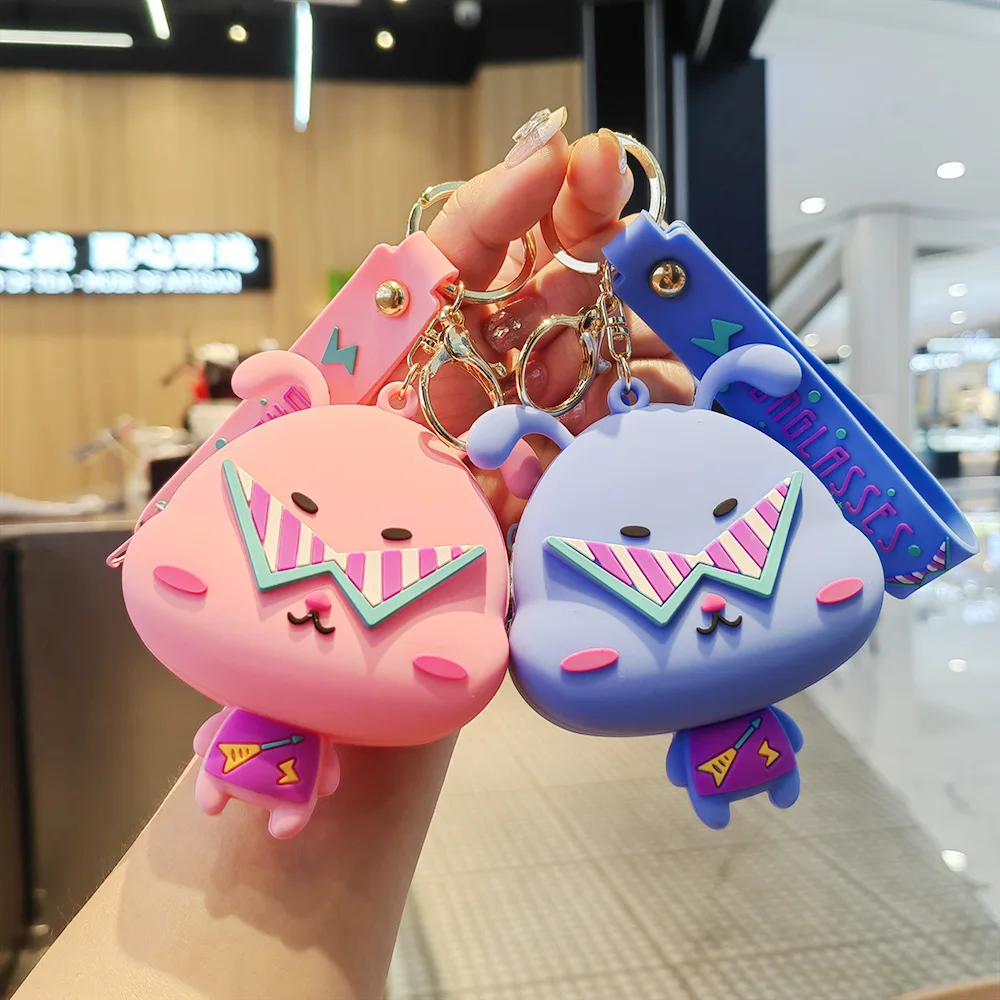 Original downstream best-selling zipper storage cartoon silicone coin purse cute rock silicone bunny keychain bag pendant girl p