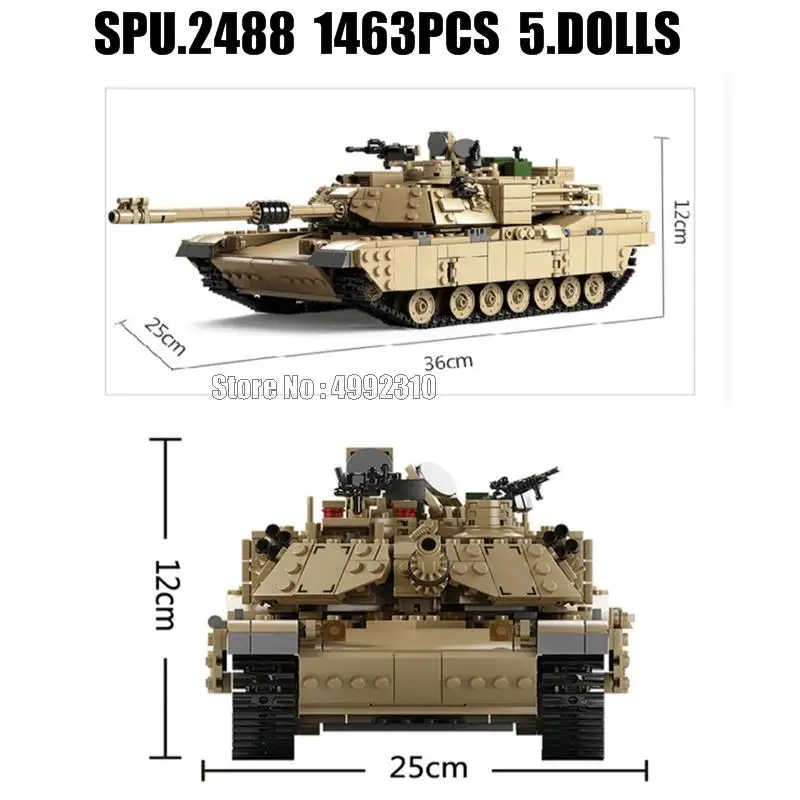 10000 1463pcs 2in1 Military Tank 1:28 Abrams M1a2 Caterpillar Vehicle Cars 5 Soldiers Army Weapon Boy Building Block Toy