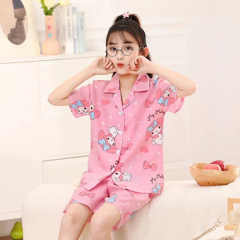 Girls' Summer Pajamas 2024 New Children's Home Furnishing Set Thin Summer Air Conditioned Clothing