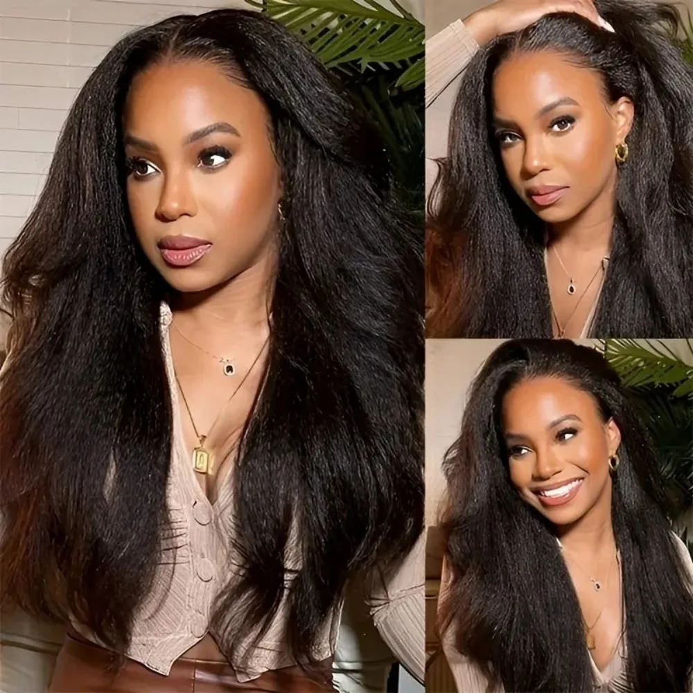 Kinky Straight 13×4 Lace Front Wigs Human Hair 1B Transparent 5×5 Pre Plucked With Baby Hair 220 Density Frontal Wig For Women