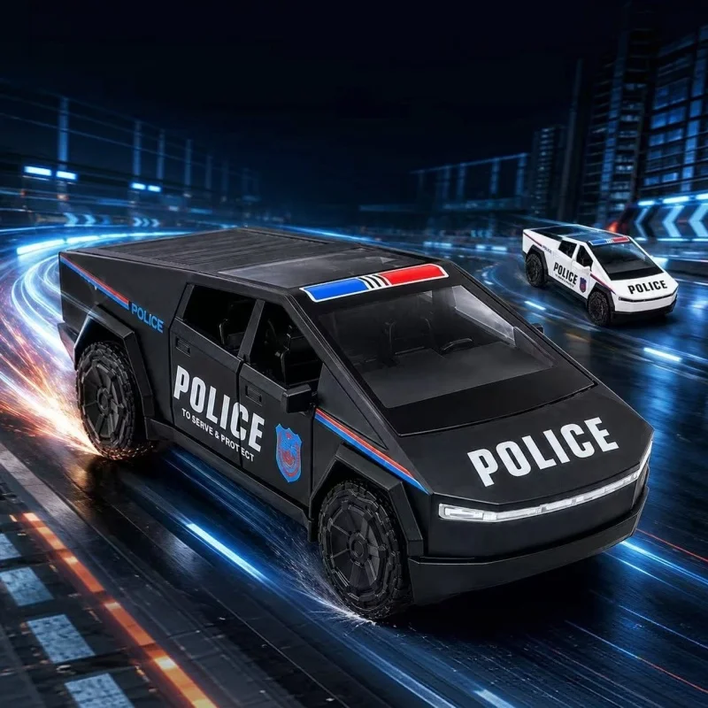 Future Style Police Pickup Car Model, Simulation Law Enforcement Vehicle, Tabletop Decoration Collectible Model, 2 Colors Availa