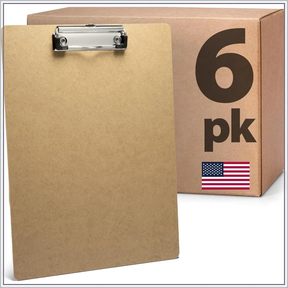 

6 Pack Recycled Wood Clipboards, Letter Size 9x12.5 Inches, Low Profile Clip, Brown