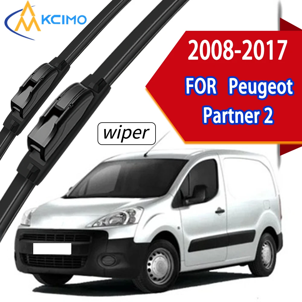 Premium Front Windscreen Wiper Blades with High-Density Rubber, Custom Fit for Peugeot Partner 2 2008-2017