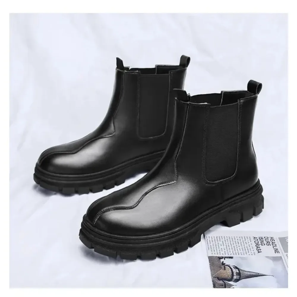 

men luxury fashion high chelsea boots black trendy original leather shoes cowboy platform boot handsome long chimney chunky bota
